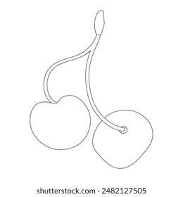 Cherries on white background. Black and white. Summer fruits. Food vector illustration for coloring book.