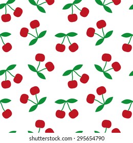 Cherries on a white background. Background seamless texture, vector illustration