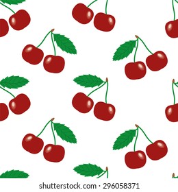 Cherries on a white background. Background seamless texture, vector illustration