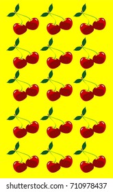 Cherries on a yellow background