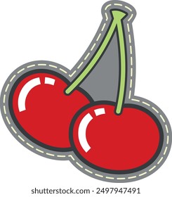 Cherries patch. Funny clothing pin. Berry sticker