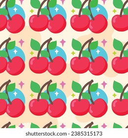 Cherries pattern background Healthy food Vector