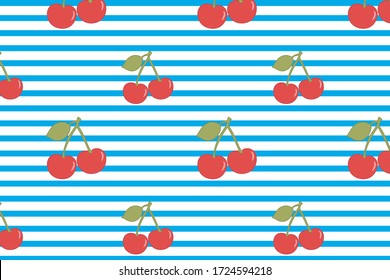 Cherries pattern with blue stripes