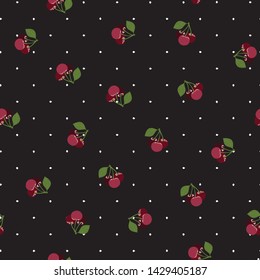 Cherries & Polka Dots Black All Over Print