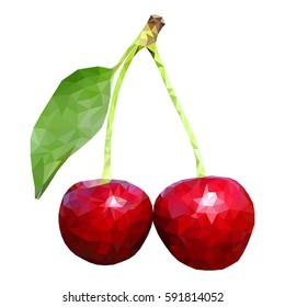 Cherries. Polygonal vector 3d illustration isolated on white background