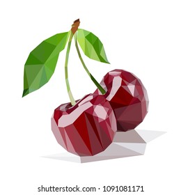 cherries polygonal vector illustration isolated
