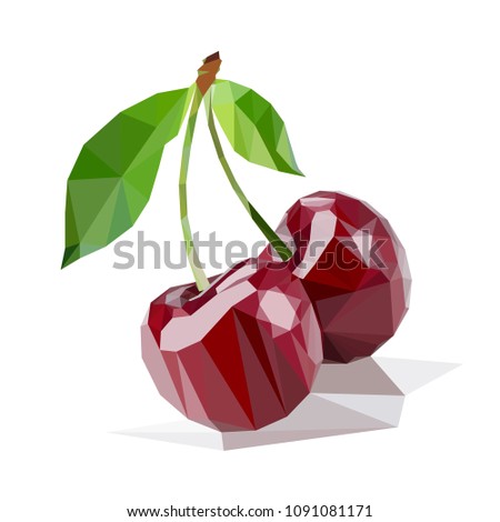 cherries polygonal vector illustration isolated