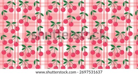 Cherries with red sweet plaid pattern seamless fabric design pattern