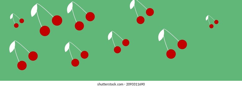 Las Cerezas Repiten El Ornamento Blanco Retro De Las Berries Rojas Verdes. Papel de postre de verano dulce y brillante. Ilustración sabrosa de la época de la cosecha. Fondo colorido del patrón de vitamina textil de primavera negativa saludable.