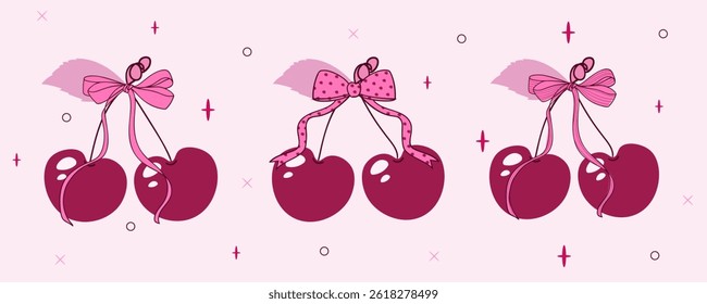 Cherries with a ribbon bow in the coquette style.