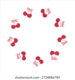 Kirschen mit Bändern Kreisrahmen für Valentinstag und Geburtstag. Handgezeichneter runder Kranz mit leerem Kopienraum. Vektorgrafik für Karten, Einladungen, Verpackung, Branding
