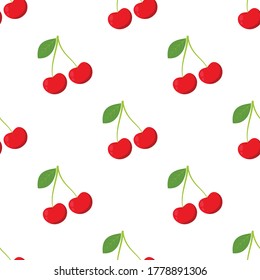 cherries seamless pattern, berries isolated on white background, vector illustration