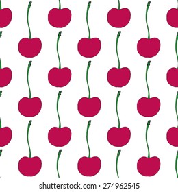 Cherries. Seamless pattern with berries. Real outline drawing. Vector illustration. Traced painting