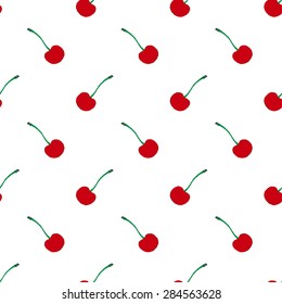 Cherries. Seamless pattern with berries. Real outline drawing. Vector illustration. Traced painting
