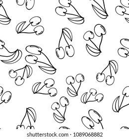 Cherries seamless pattern, black and white, vector illustration
