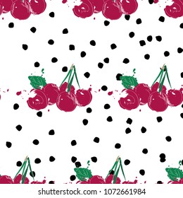 cherries seamless pattern.  cherry print.summer fruit grunge style pattern. print for textile paper stationery fabric.   