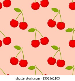 cherries Seamless pattern. fruit collection for juice packaging. textile, wrapping, wallpapers. isolated on pink background. 