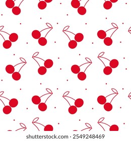 Cerejas padrão sem costura. Ilustração de vetor de frutas de padrão contínuo