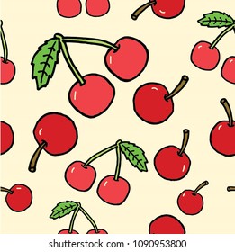 cherries seamless pattern on colorful background