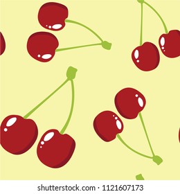 cherries seamless pattern on yellow background