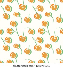 Cherries Seamless Pattern. Vector Fruits Background.