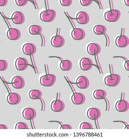Cherries Seamless Pattern. Vector Fruits Background.