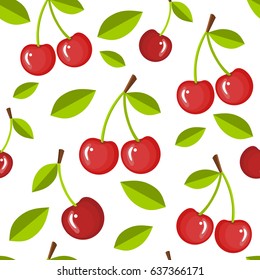 Cherries in a seamless  pattern, vector illustration