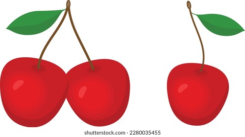 Cerezas con hojas sobre fondo blanco.
