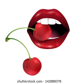 Lips Biting Fruit Drawing Cherry - Estrella Wallpaper