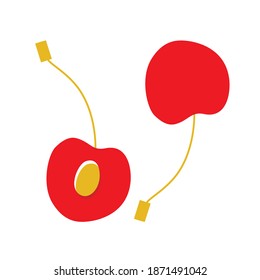 Cherries and cherries slice cartoon vector. Fruits and berries flat illustration. Summer abstract print for your design.