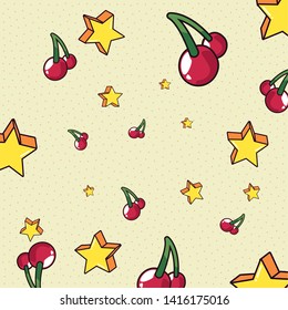 cherries stars pop art background