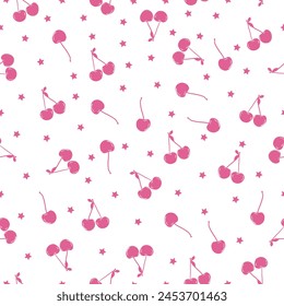 Cherries and stars seamless fabric design pattern