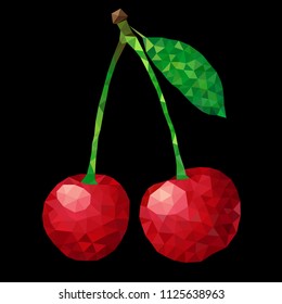 cherries triangulation style on black background