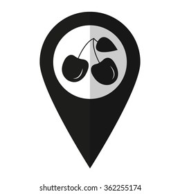 Cherries - vector icon;  black map pointer