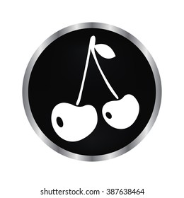 cherries - vector icon on a black button