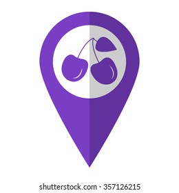 Cherries - vector icon;  violet map pointer