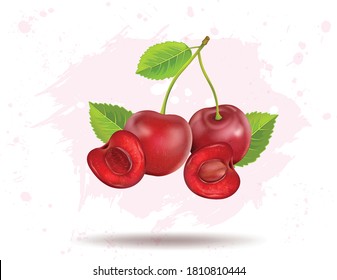 cherries vector illustration with cherries pieces with a half slice of cherries