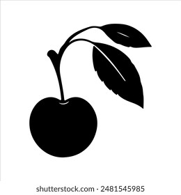 Cherries vector with leaves silhouette isolated on white background. Cherries icon illustration design.
