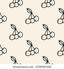 Cherries vector pattern. Cute hand drawn doodle background