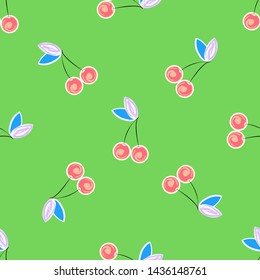 Cherries vector seamless pattern. Berry textile print.