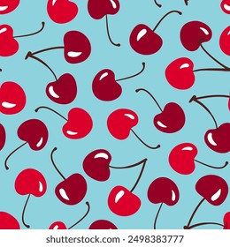 Cherries vector seamless pattern for textile, wallpaper, background.