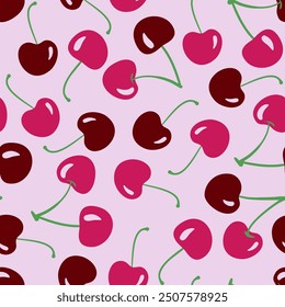 Cherries vector seamless pattern for textile, wallpaper, background.