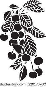 Esténcil vector de cerezas, negro y blanco