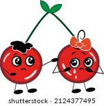 Cherries wiith feelings, illustration, vector on a white background.