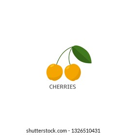 Cherries. Yellow cherries with green leaf over white background Vector illustration