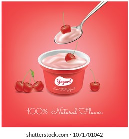 cherries yogurt cup.illustration vector
