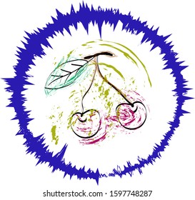 Cherries.Icon, logo.Bright design work is painted with a brush for your business.Vector illustration.