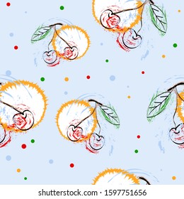 Cherries.Pattern.Bright design work is painted with a brush for your business.Vector illustration.
