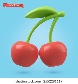 Cherry 3d render vector icon