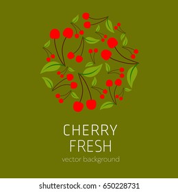 Cherry, abstract fruit card, organic fruit, vector illustration, fresh food, organic food, healthy food, vector background, greenery